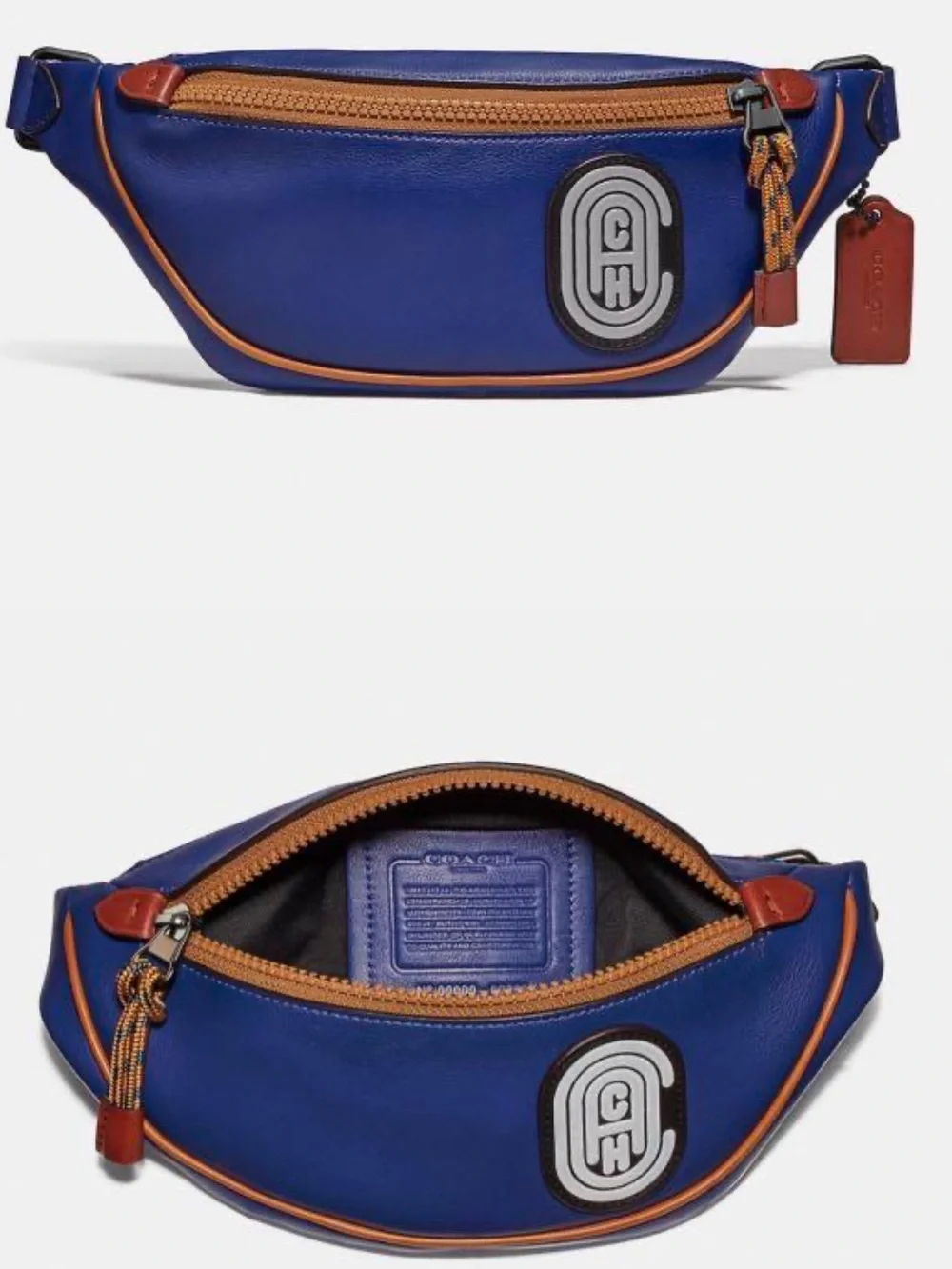 EUC Unisex Coach Rivington Belt Bag Blue Leather Waist Bag 13" x 5" - Picture 2 of 8
